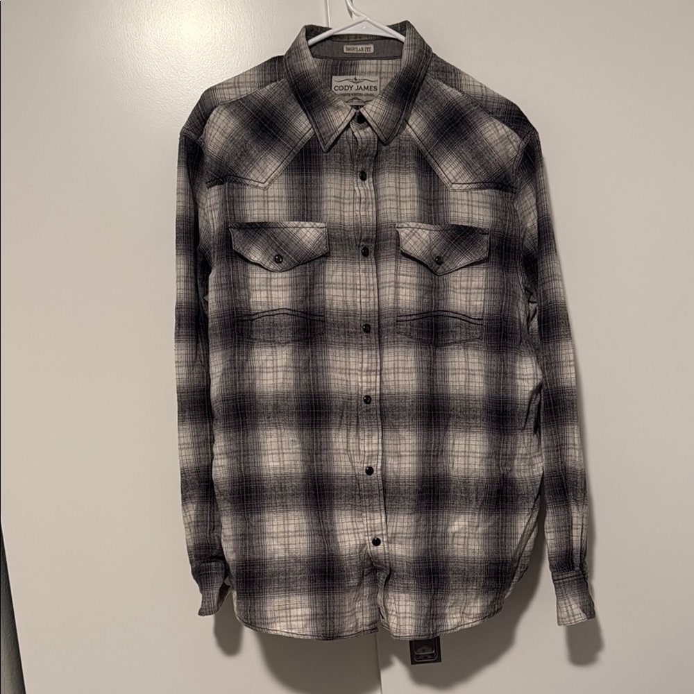 Black and Gray Casual Button Down Shirt with Classic Pattern